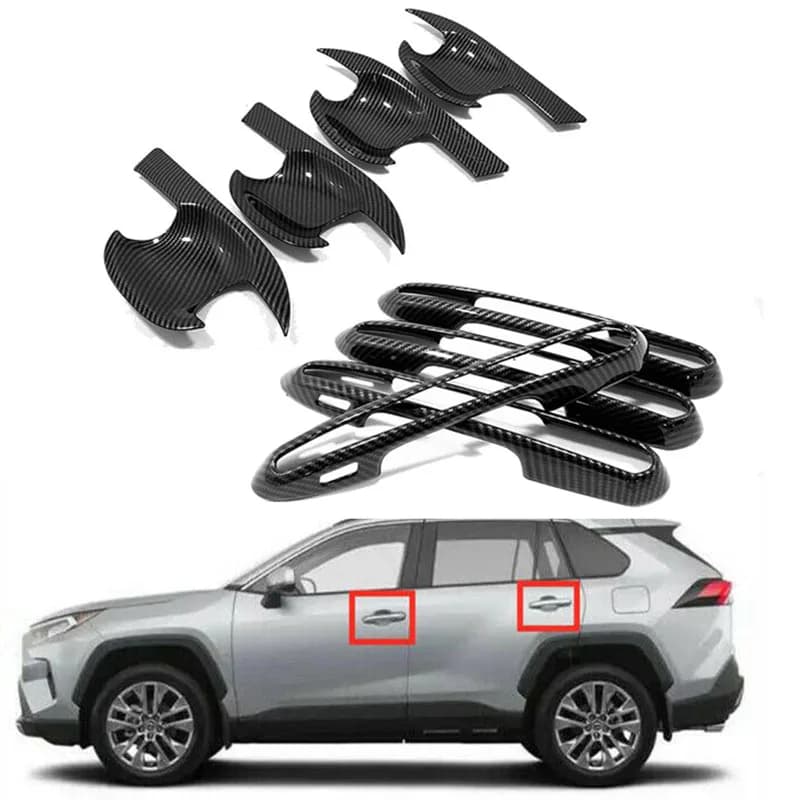 Car Carbon fiber look Side Door Door Handle Cover + Cup Bowl Trim For Toyota RAV4 2019 2020 Exterior Accessories 8pcs