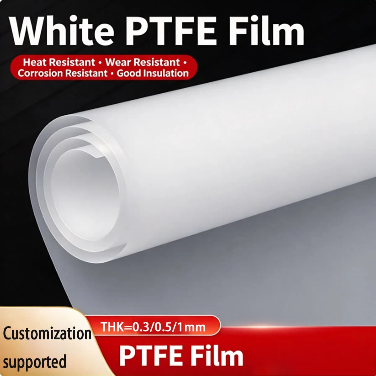 0.3/0.5/1mm Thick White PTFE Sheet Foil 500x500mm High Temp Resistant Teflon Film Industrial Material
