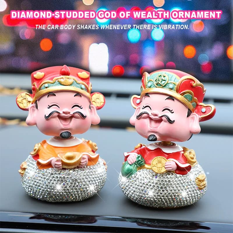 Creative New Year's God Of Wealth Car Shake Head Ornament Lucky Joyful Handmade Decoration Gift Display Car Interior Accessories