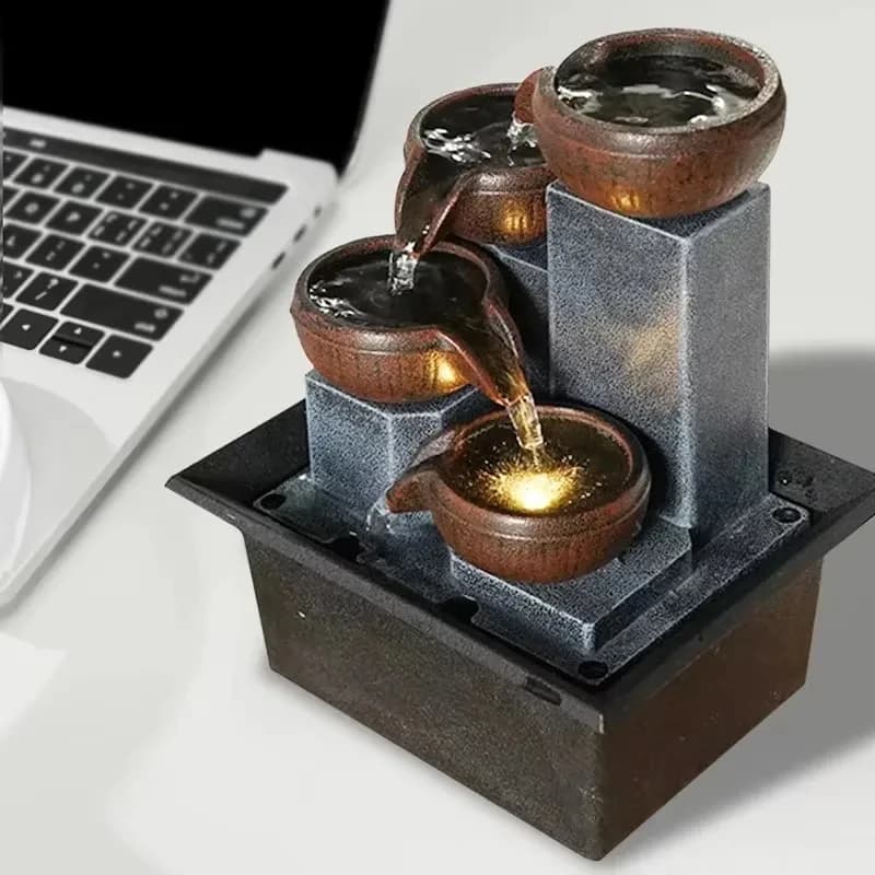 Zen ation Fountain Polyrin Tle Top Four Tier Laminar Flow LED Light Home Office Relaxation
