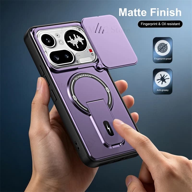 For Nothing Phone 4A Pro For Magsafe Magnetic Phone Case For nothing Phone 4a Pro Slide Lens Protector Bracket Book Stand Cover