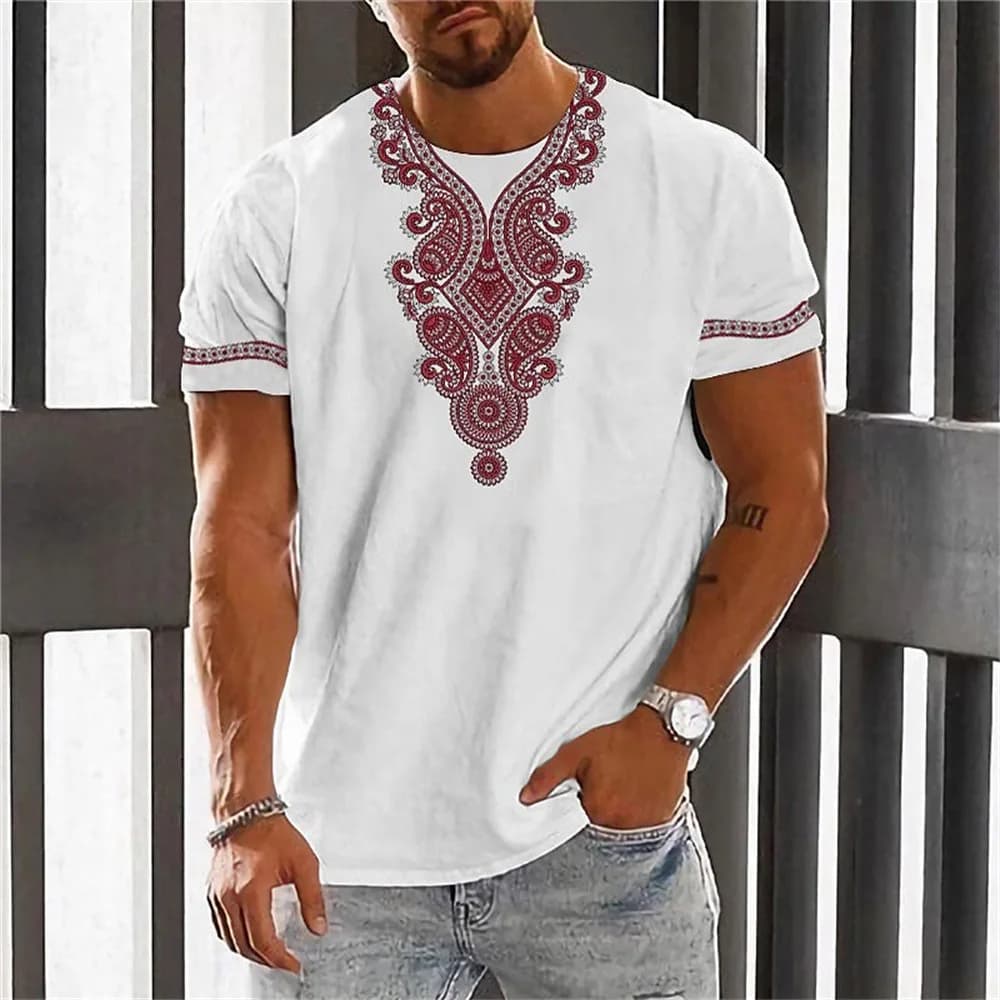 Summer Men's T-shirt Casual Ethnic style Short sleeved Top Retro Men's Loose and Breathable O-Neck Short sleeved Pullover S-6XL