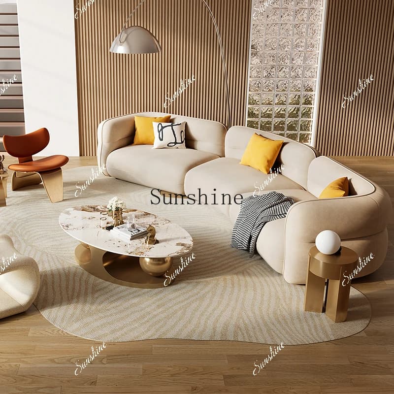 Light luxury minimalist rock slab coffee table oval modern living room creative metal coffee table  FT