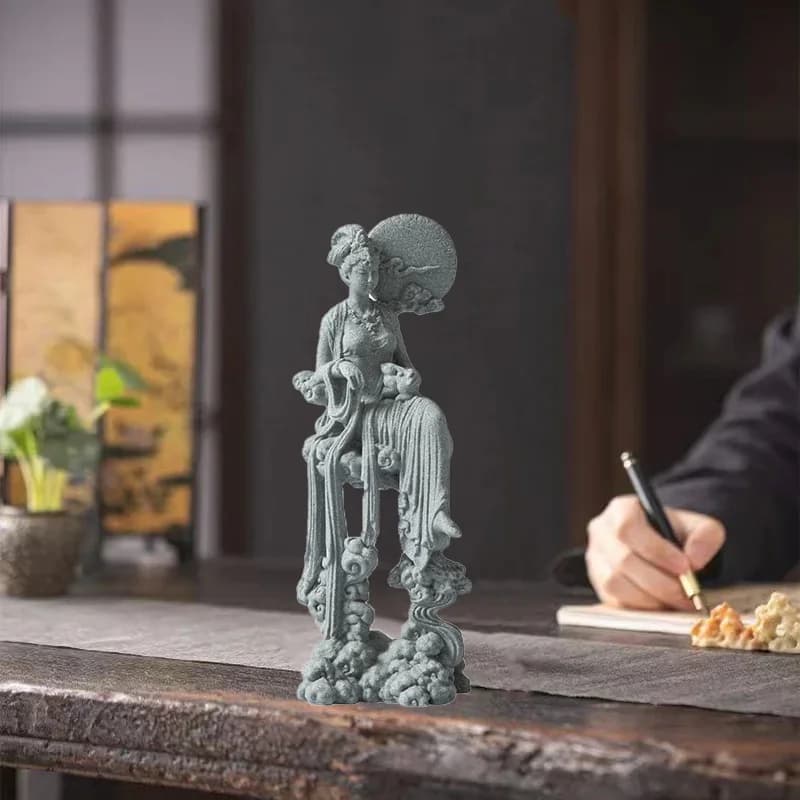Chinese Chang'e Goddess Statue Sandstone Carved Moon Fairy Figurine Zen Desktop Ornament Traditional Home Office Decor Gift