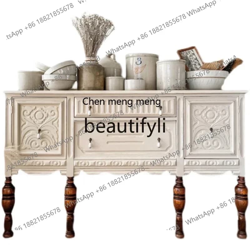 G French solid wood carving flower entrance cabinet light luxury European side cabinet neoclassical living room decoration cabin