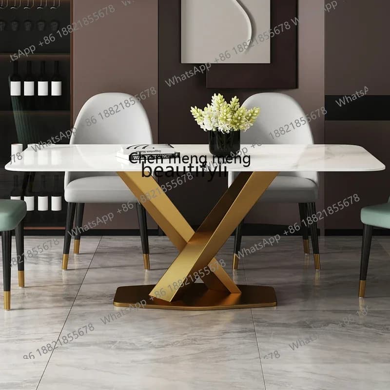 M178 Light luxury rock slab dining table and chair combination household dining small apartment marble rectangular dining table2