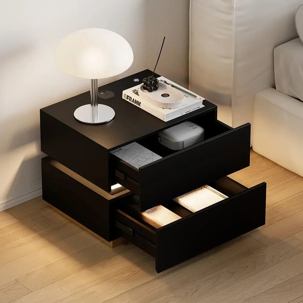 Z 2 Drawer Nightstand With LED Light And Charging Station High Quality Bed Side Table For Bedroom Home Living Room Furniture Dec