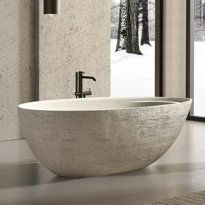 Custom Natural Beige Roman Travertine Bathtub Freestanding Soaking Tub Luxury Villa Hotel Easy Clean Heat Retaining Dur
