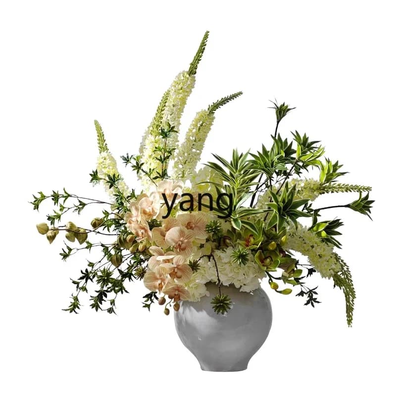 Lhh New Chinese High-end Ceramic Flower Ornament Hotel Lobby Green Plant Decoration