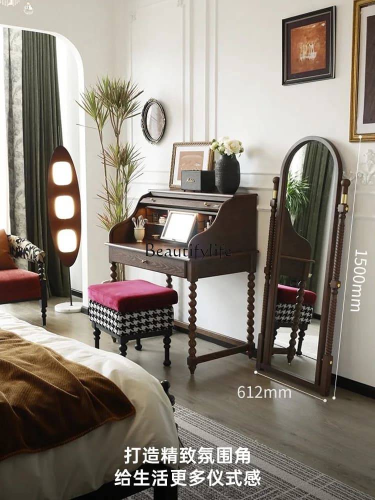*French retro solid wood full-body mirror cloakroom wall-to-wall floor half-body mirror
