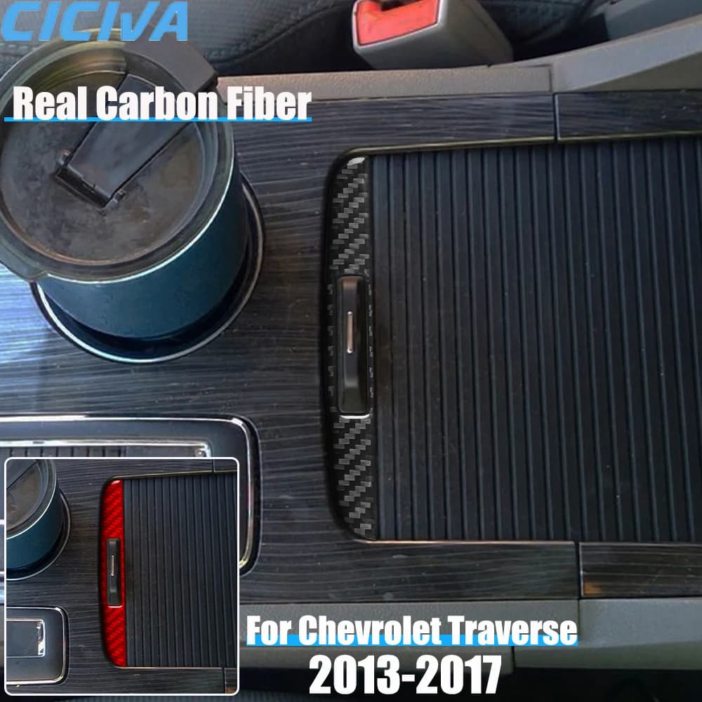 Real Carbon Fiber Car Accessories Center Storage Switch Trim Cover Soft Sticker For Chevrolet Traverse 2013 2014 2015 2016 2017