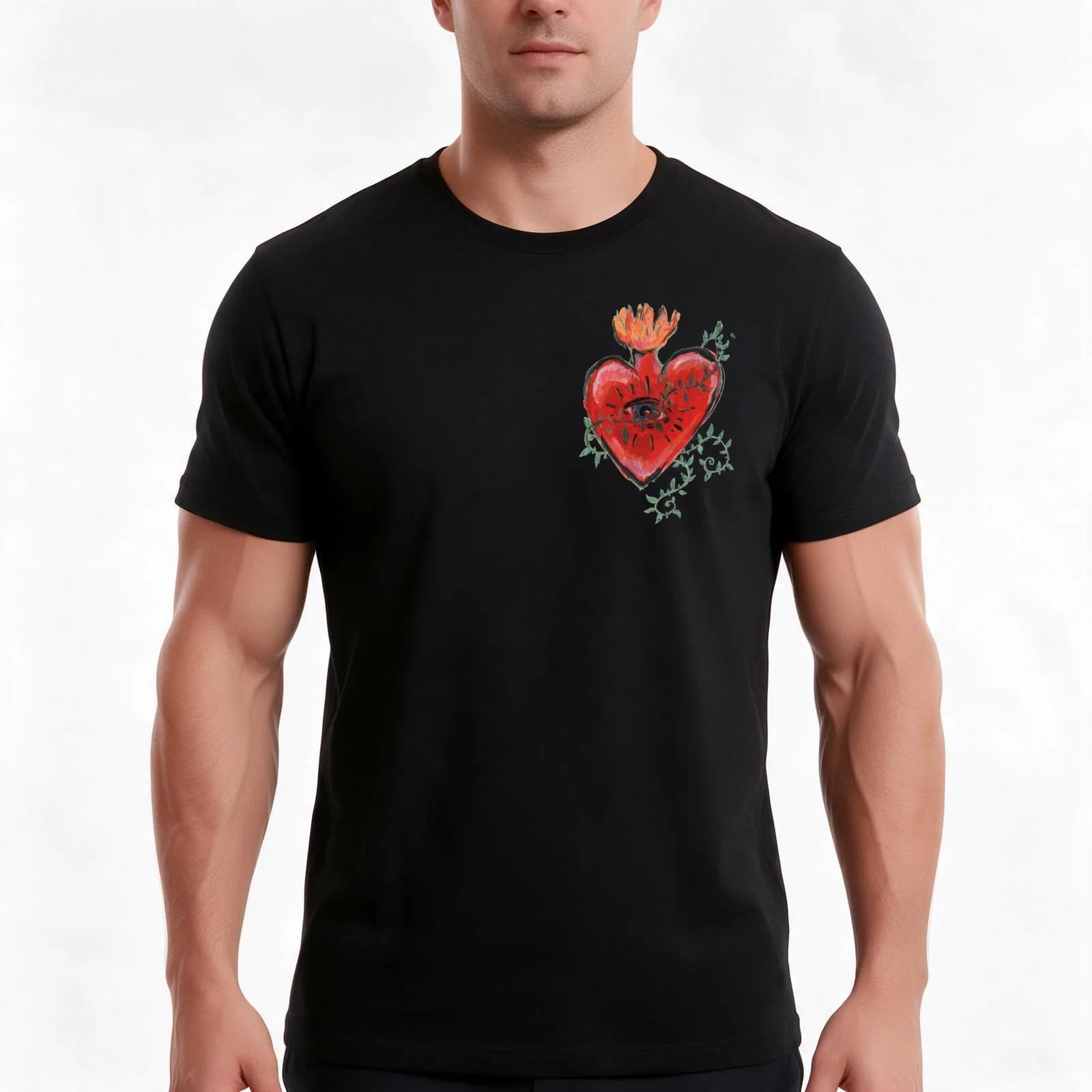 The Heart T-Shirt, Summer Casual Cotton Tee, Oversized Streetwear Tops, Vintage Graphic Print, Loose Fit Short Sleeve