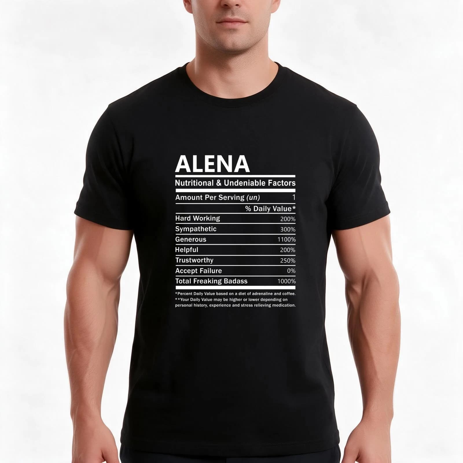 Alena Name T Shirt - Alena Nutritional And Undeniable Factors Gift Item Tee T-Shirt Summer Casual Cotton Tee, Unisex Men Women