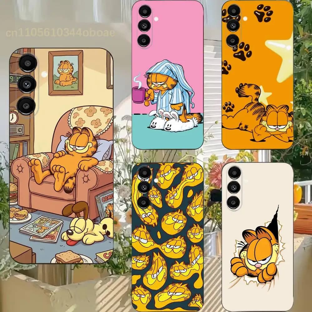 Cute Cat G-GarfieldS Phone Case For Samsung S25,24,21,22,23,20,S30,Ultra,Plus,Fe,Lite,Note,5G Black Soft