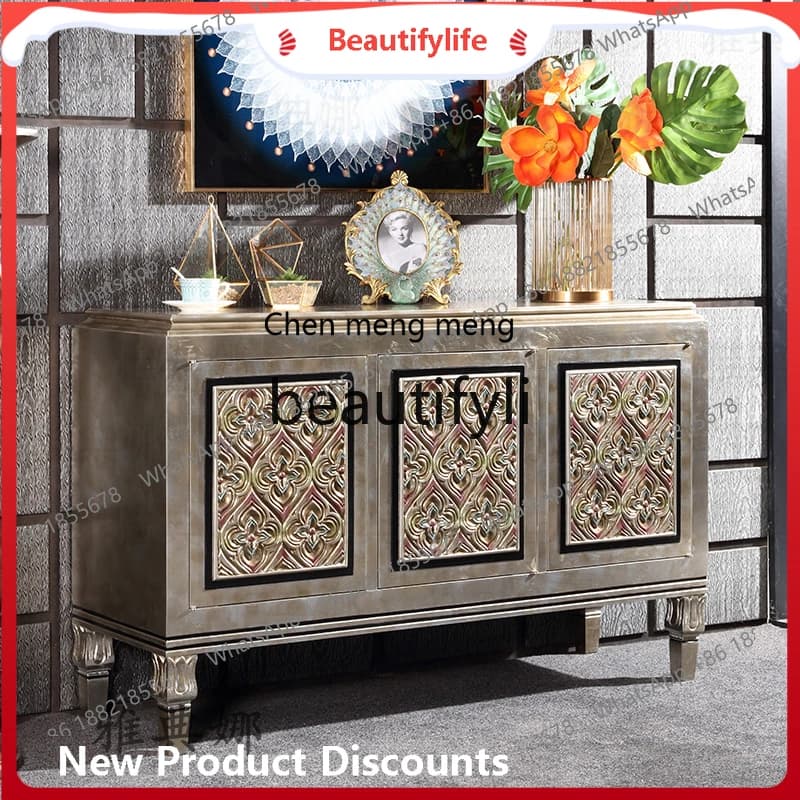 A32 European Style Entrance Decorative Cabinet Southeast Asian Entryway Partition Cabinet Solid Wood Light Luxury Sideboard