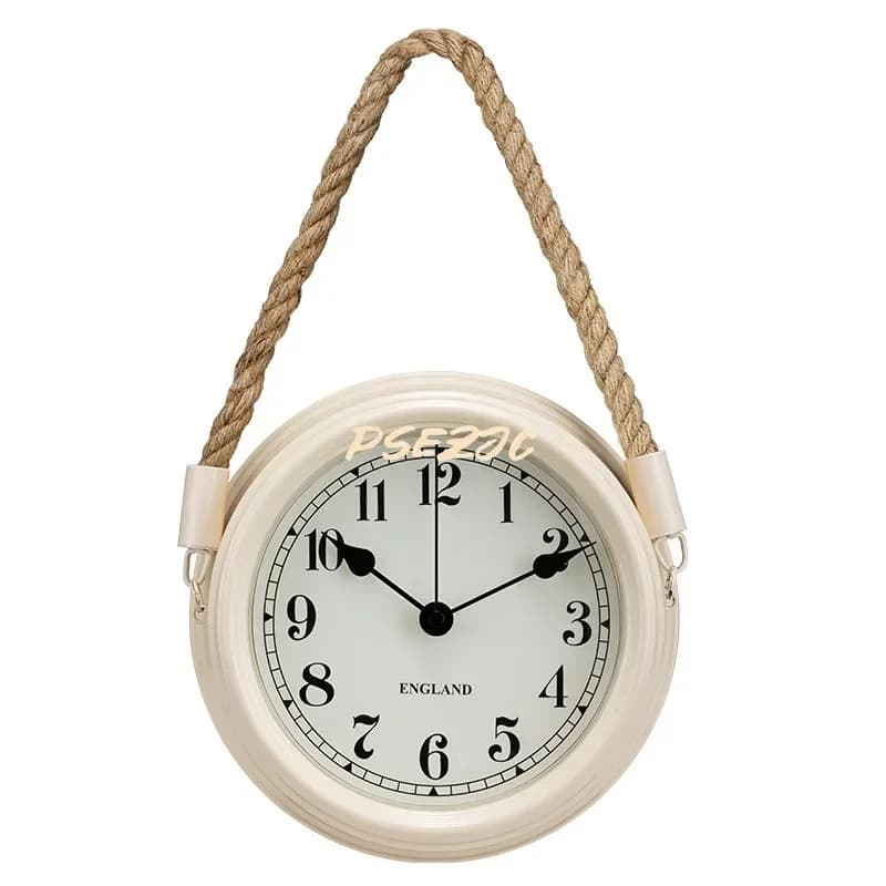 Metal Hanging Clock 8-inch European Style Silent Living Room Clock, Digital Minimalist Creative Quartz Hanging Rope Clock