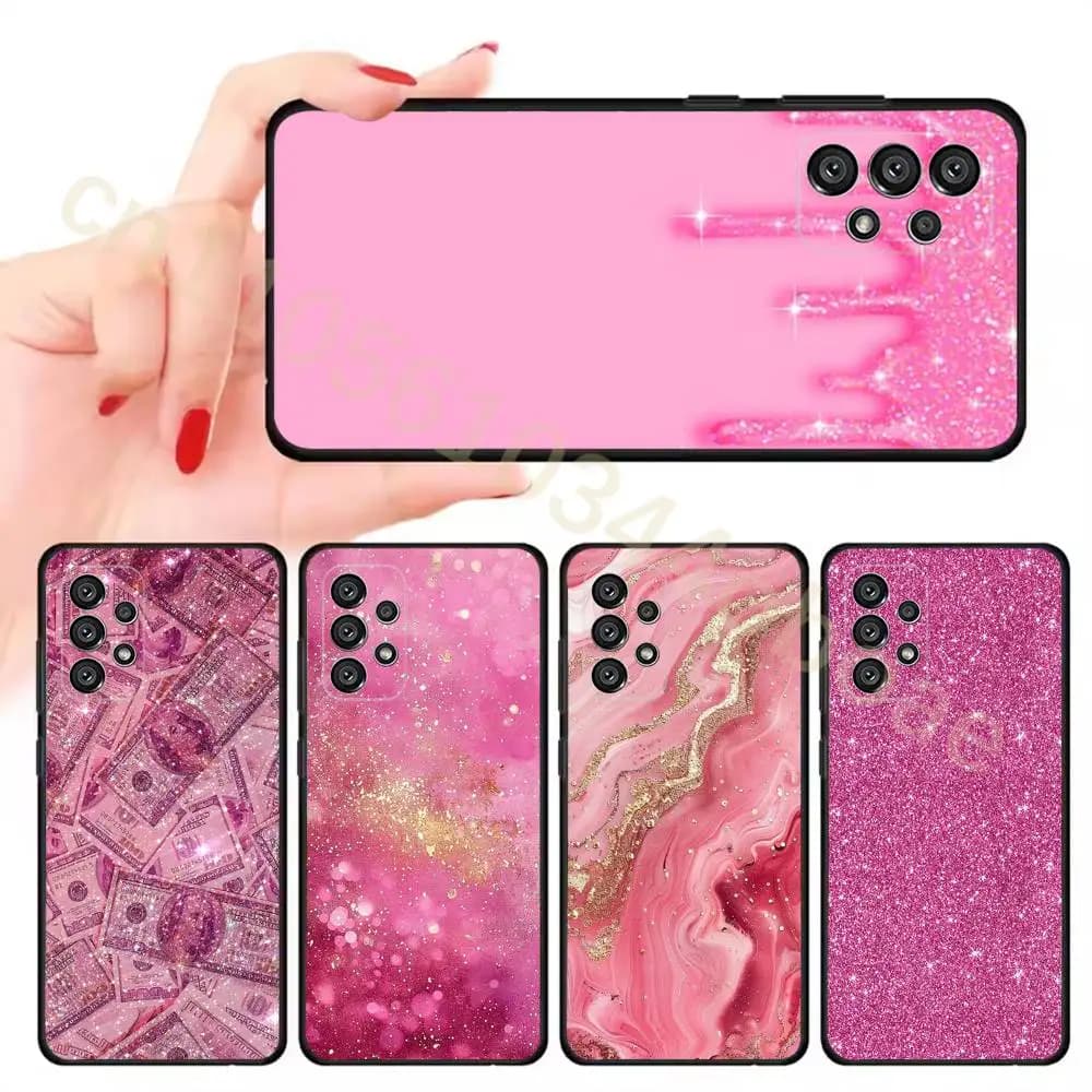 Pink Glitter Phone Case For Samsung Galaxy A13,21s,22,31,32,52,53,71,80,A91 Soft Black Cover