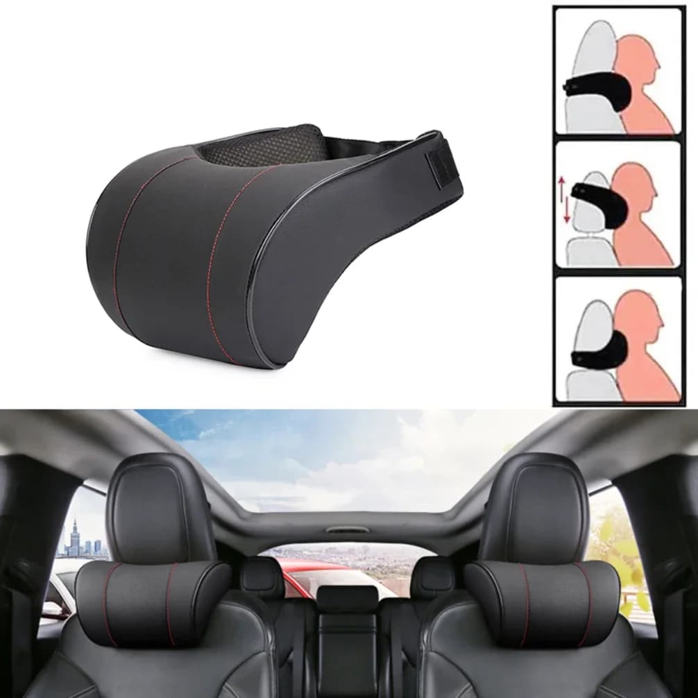 2pcs Memory Foam Car Neck Pillow PU Leather Car Headrest Neck Support Pillows Vehicle Neck Cushion Car Interior Accessories
