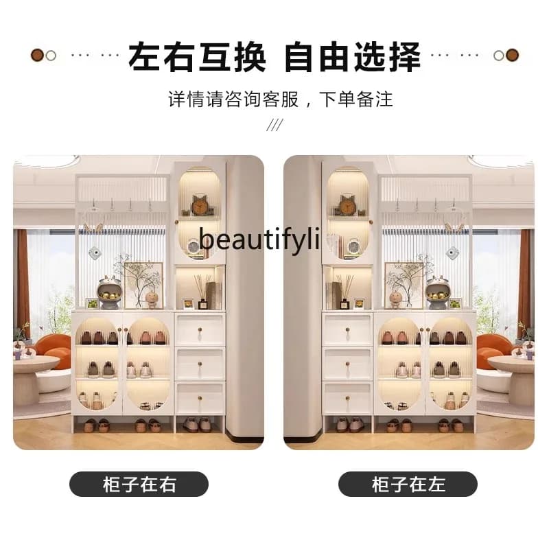 A176 Light luxury entrance shoe cabinet integrated cream style living room locker room hall screen partition cabinet