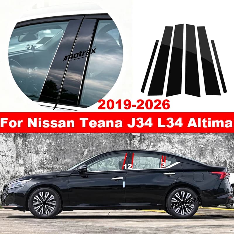 For Nissan Teana J34 L34 Altima 2019-2026 Car Window Door Column B C Pillar Post Trim Cover Glossy Black PC Stickers Accessories
