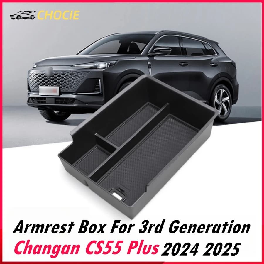 For 3rd Generation Changan CS55 Plus 2024 2025 ABS Organizer Tray Box Armrest Storage Box Insert Interior Accessories Black