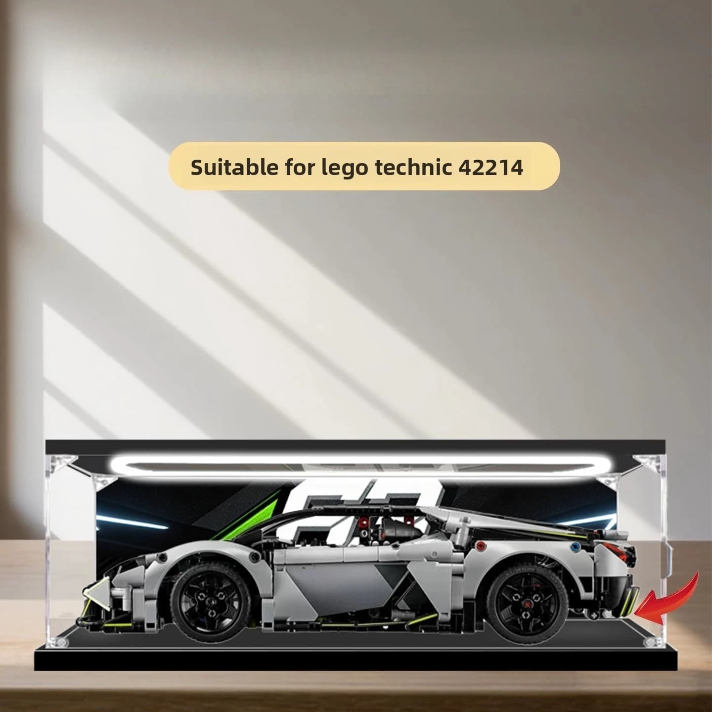 Suitable for LEGO Machinery 42214 supercar with lighted acrylic display storage box that can open the door