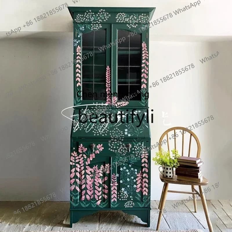 xz1Retro style solid wood locker painted dining side cabinet living room storage against the wall desk decorative cabinet