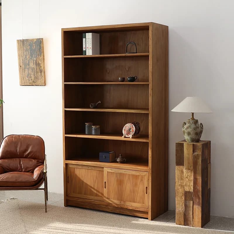 HYS old elm bookshelf wabi wind furniture floor-to-ceiling multi-functional storage display cabinet household solid wood