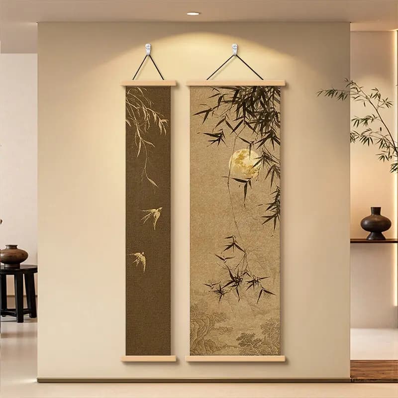 Wabi-sabi Wall Decor Scroll Chinese Ink Landscape Aesthetic Room Decor for Home Entrance Study Room Zen Office Hallway