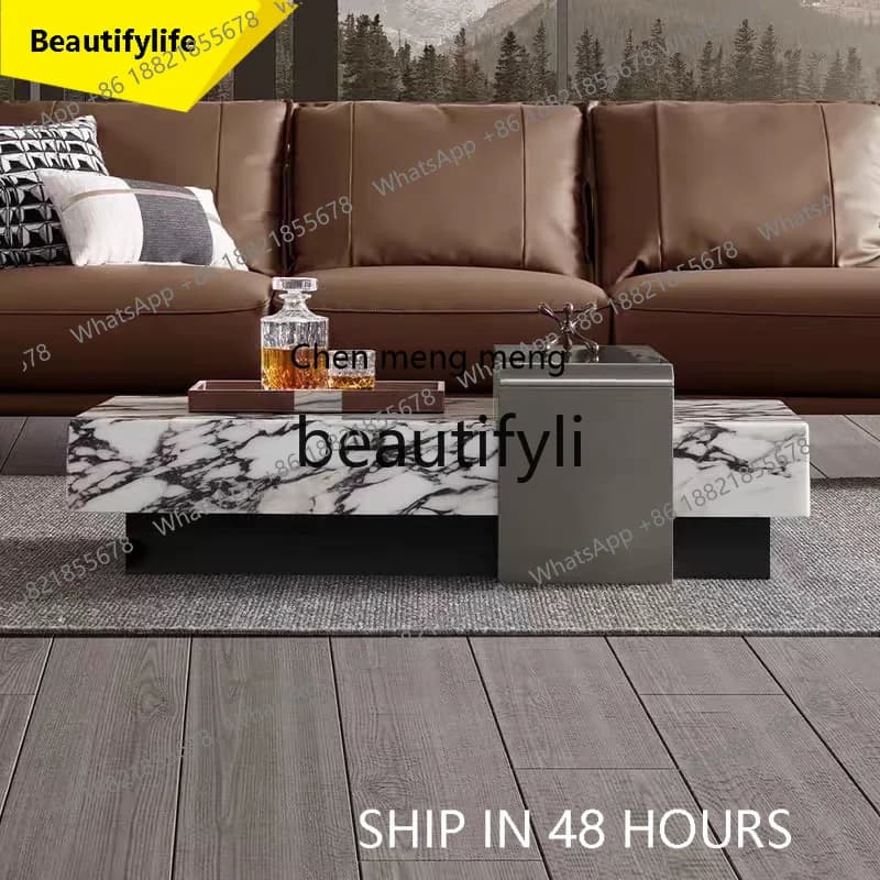 2003 Italian Style Light Luxury Rectangular Natural Marble Coffee Table Designer Model for Living Room