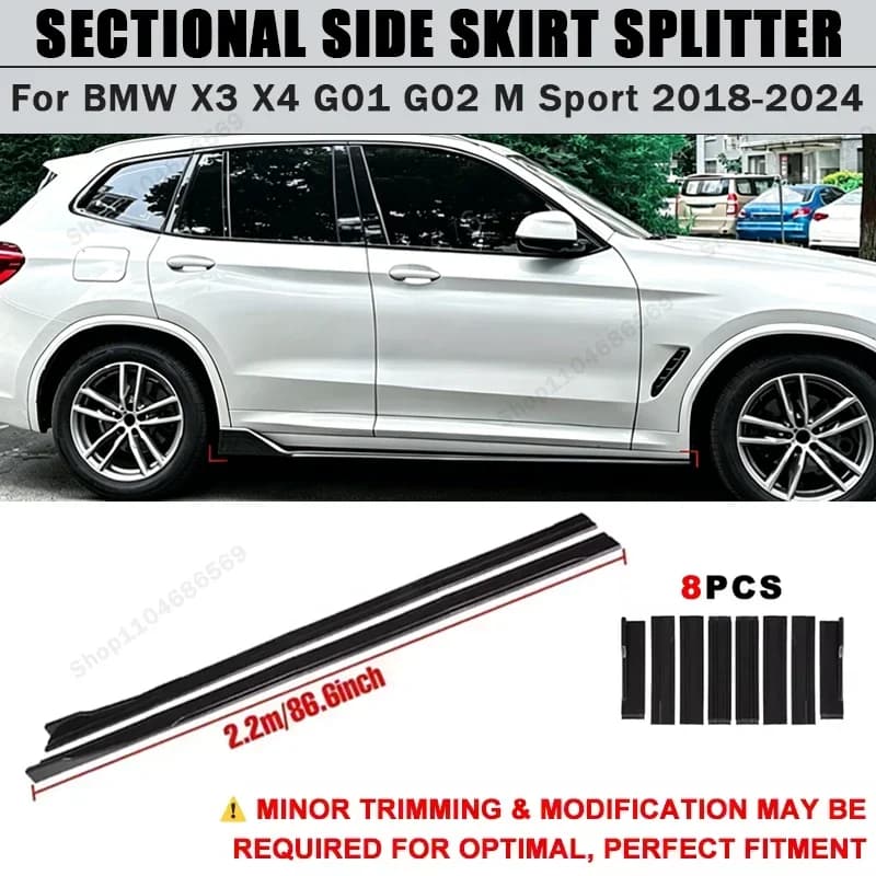 For BMW X3 X4 G01 G02 M Sport 2018-2024 Side Skirts Extension Rocker Panel Splitter 86.6" ABS Plastic Body Kit Tuning 2019 2023