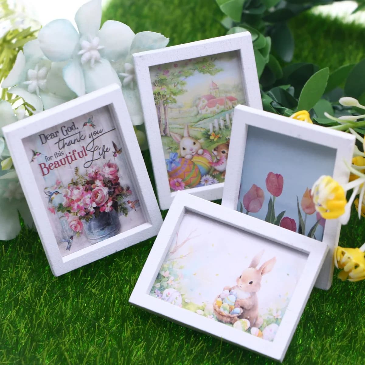 4Pcs/Set Dollhouse Accessories Mini Easter Bunny Mural Ob11 Miniature Bedroom Living Room Scene Wall Decoration Accessories