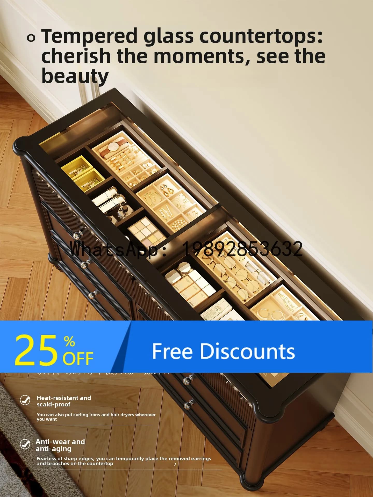 YFY Bedroom TV Cabinet Storage Cabinet Integrated Bedside Black Chest of Drawers Dressing Table Wall-Mounted Retro