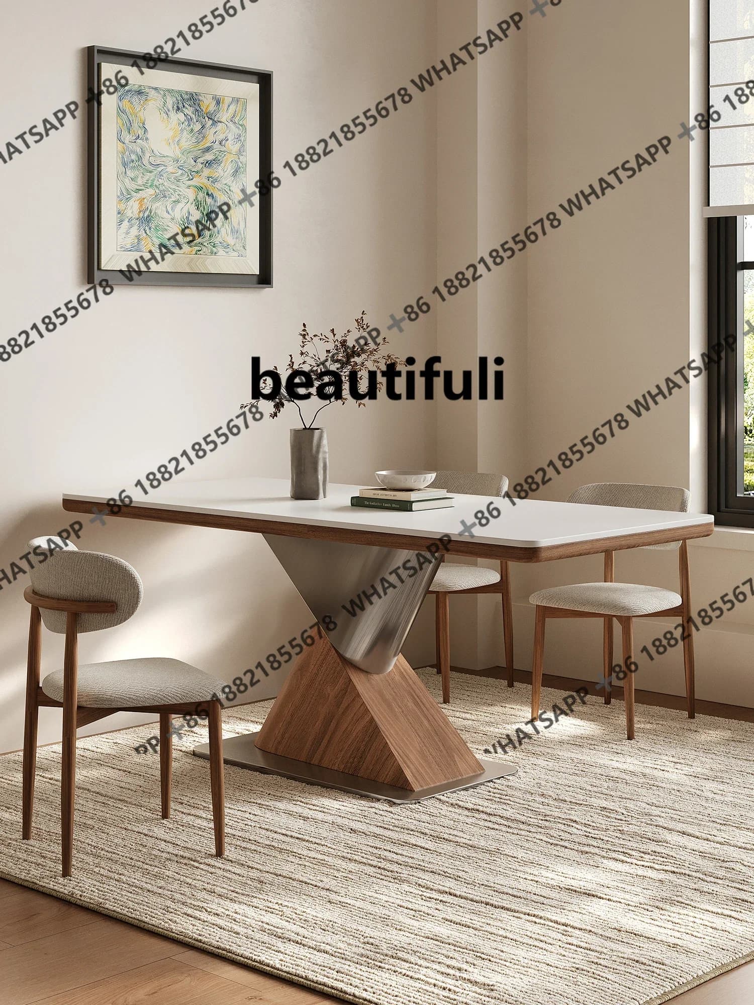 ZJRock slab dining table light luxury modern simple living room high-end dining table chairs solid wood dining table