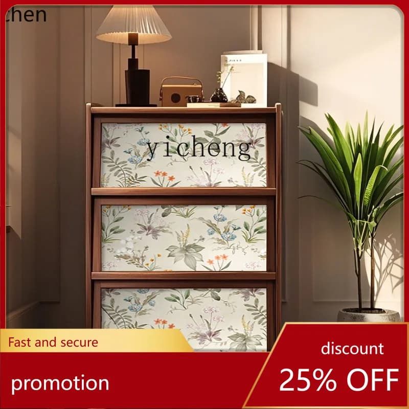 HXL medieval flower chest cabinet solid wood bedroom entrance living room walnut storage wall side cabinet