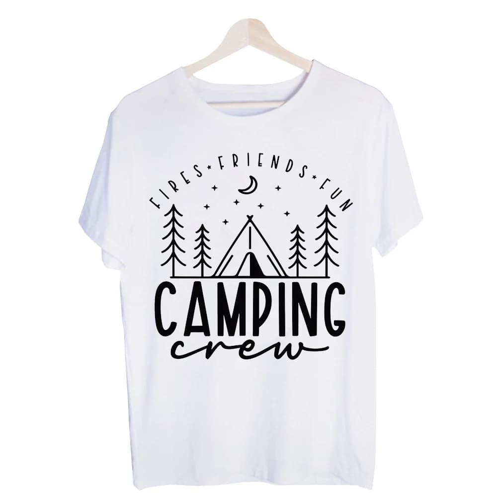 Men's Camping Scene Graphic Tee, Short Sleeve Crew Neck T-Shirt for Outdoor Casual and Weekend Activities