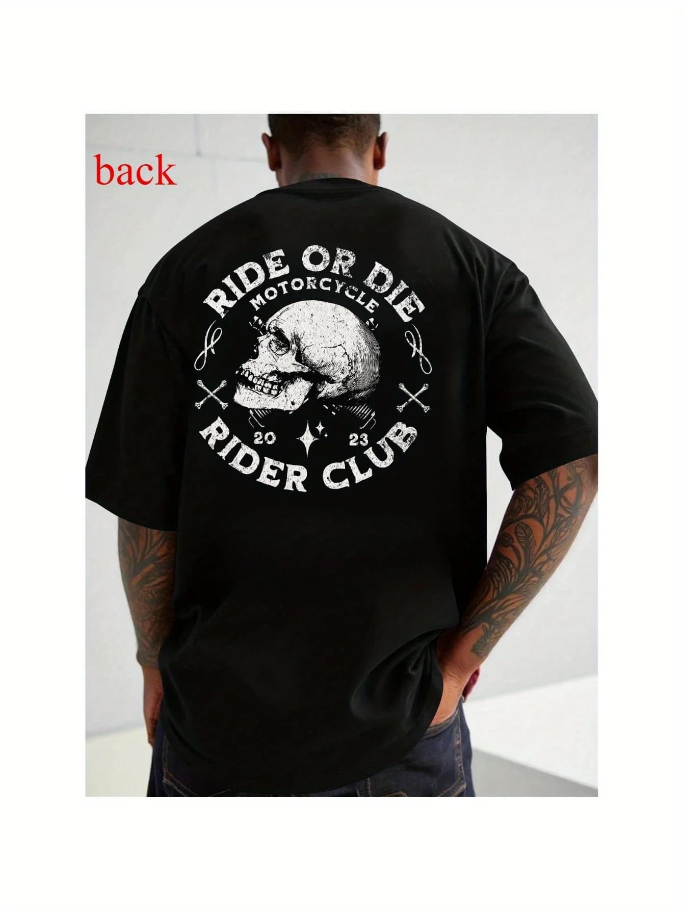 Ride Die Motorcycle Rider Club Graphic-Biker-Themed Skull & Motorcycle Design-100% cotton O-neck  printed men's T-shirt