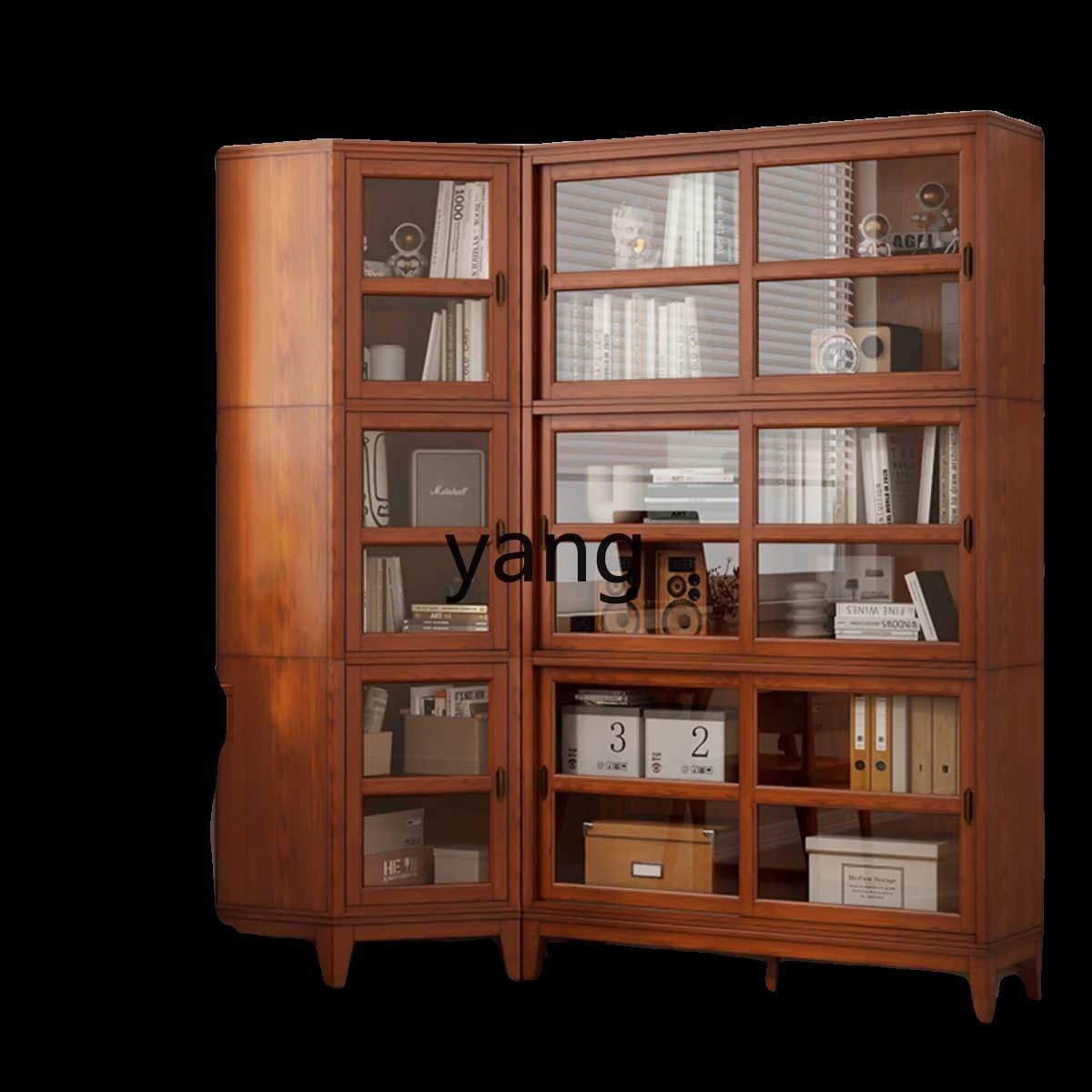 LTT solid wood corner bookcase household wall living room corner shelf with door floor combination