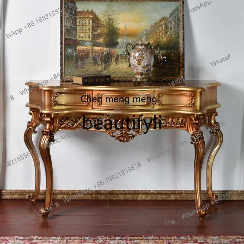 D06 European-style entrance table, luxury living room, retro entrance decoration desk against the wall, foyer cabinet