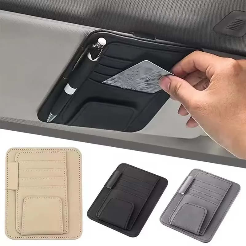 Multi-Pocket Car Sun Visor Organizer, Universal Auto Document Holder with Pen Card Glasses Clip, Car Interior Storage Accessory