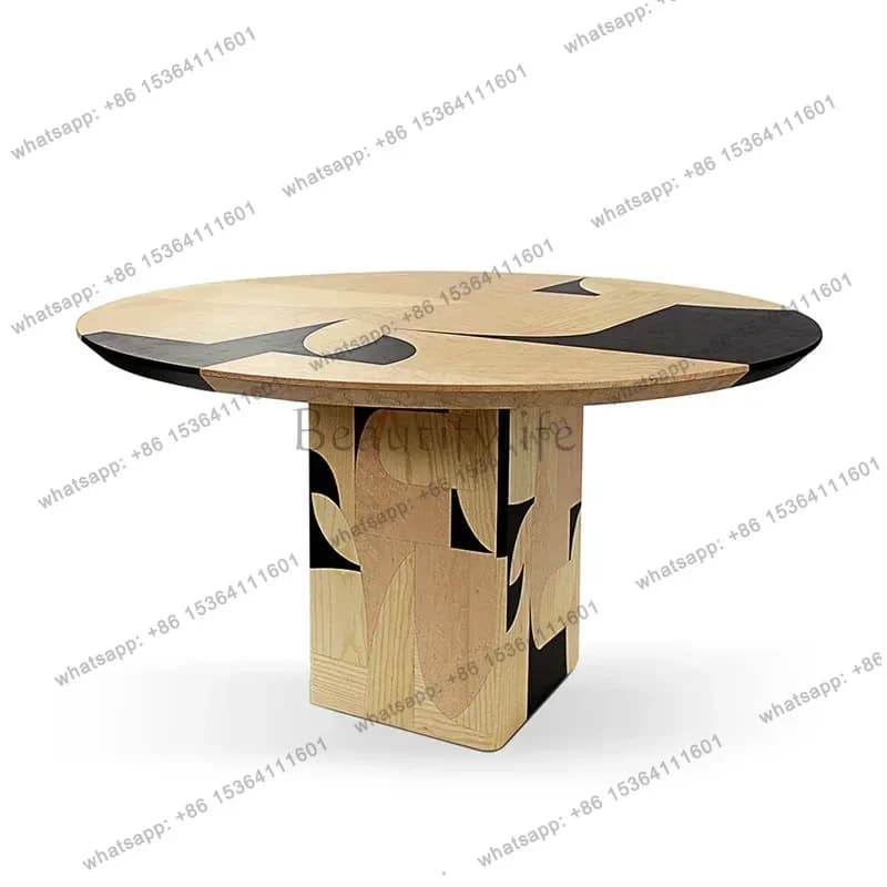 Nordic designer art irregular sticky solid wood round table French antique villa dining table