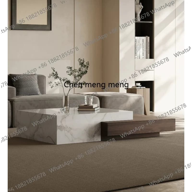 Italian minimalist rock slab coffee table modern simple living room household square high-end coffee table combination