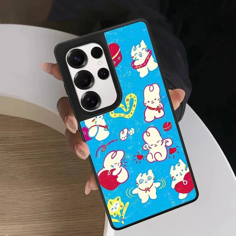 Cute Cartoon Rabbit Full Screen Mirror Surface Magnetic Phone Cover for Samsung Galaxy S23 S24 S25 S26 Ultra S26+ Plus Case