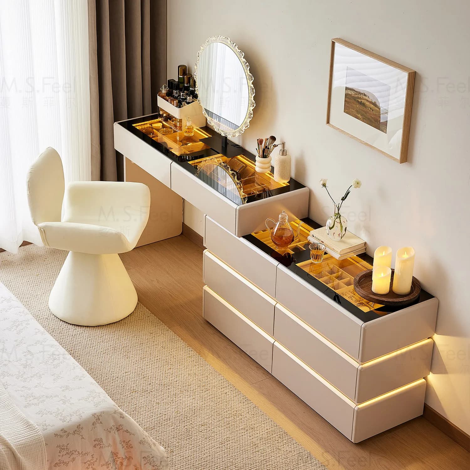 Luxury Organizer Drawers Dressing Table Mirror Storage Vanity Dressing Table Living Room with 6 Drawers Schlafzimmer Furniture