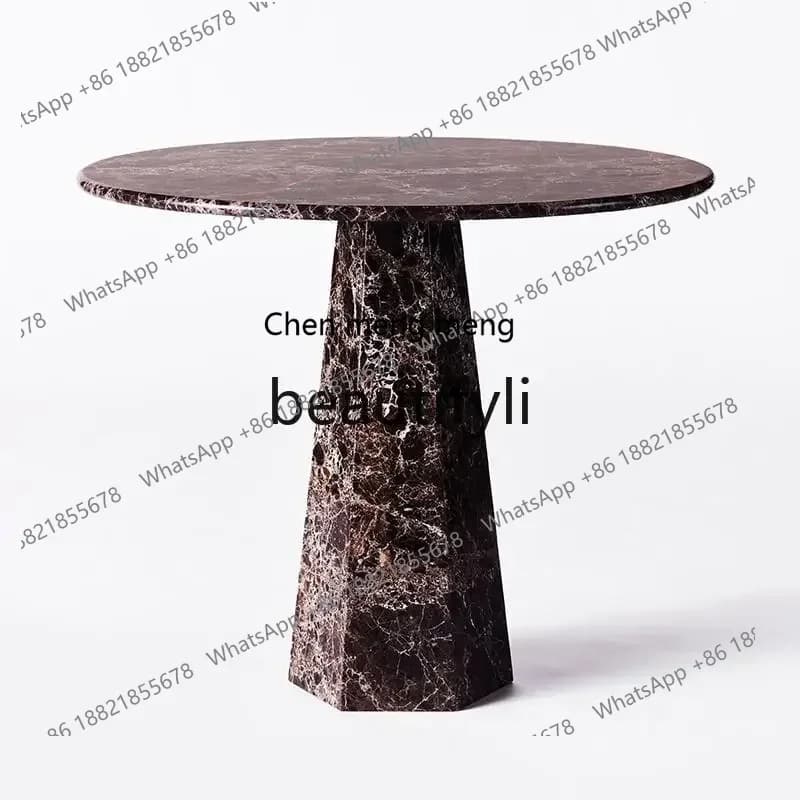 182Q Italian minimalist natural marble designer dining table high-end round table luxury stone dining table
