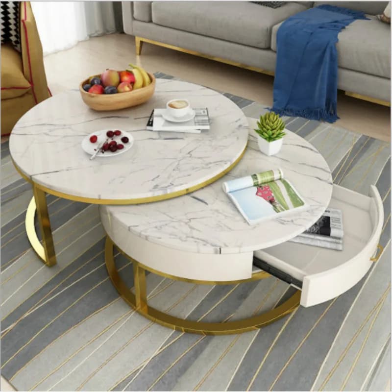 # WNewest Golden Modern Living Room Office Simple Style Iron Commercial Marble Top Tea Center Coffee Table