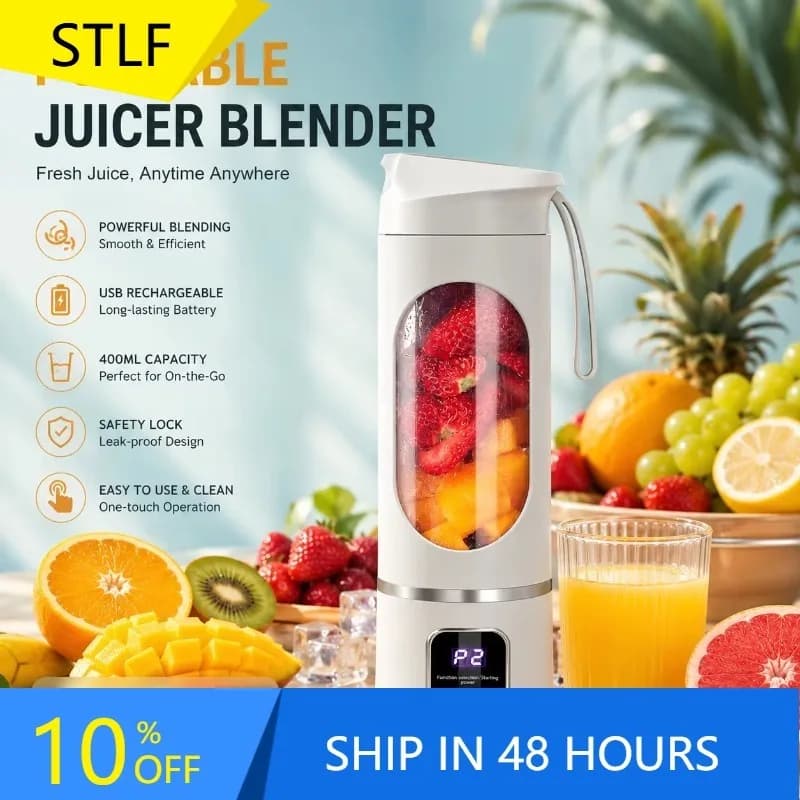 XMSL Portable Rechargeable Self Cleaning Borosilicate Glass Orange Juicer LCD Display 400mL Capacity Leak Proof Commercial Use