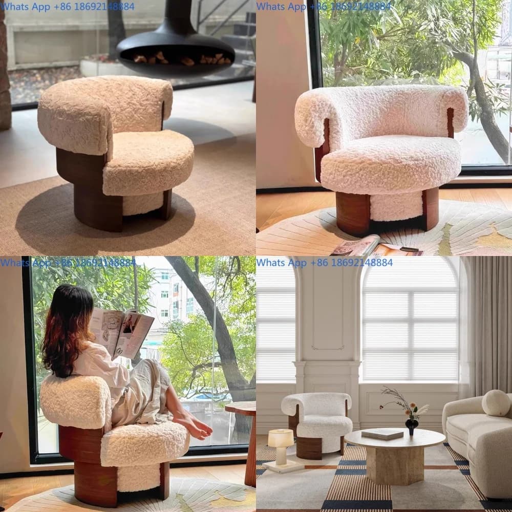 Cream Swivel Chair Vintage Style Single Sofa Wooden Lounge Chair for Living Room Bedroom