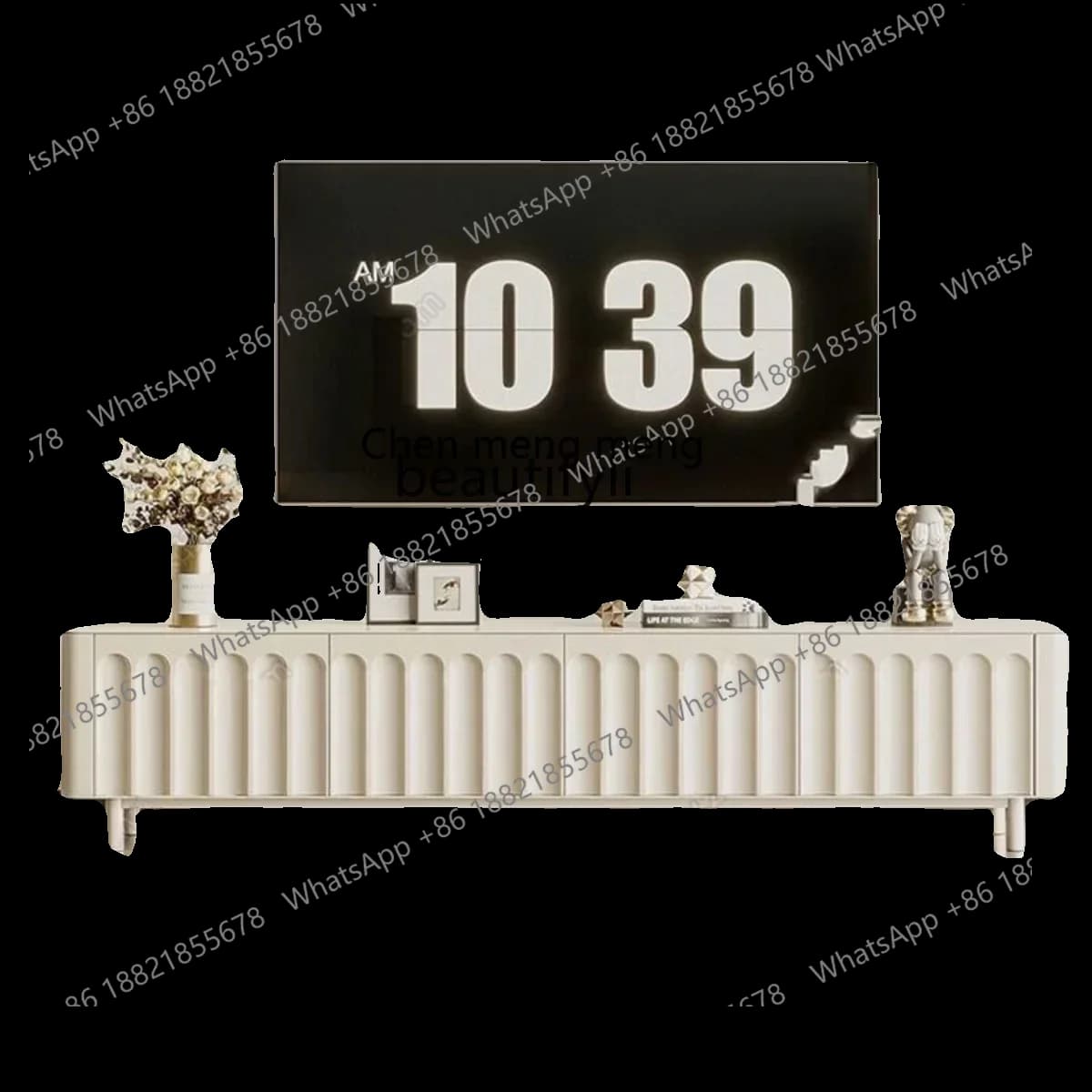 xz1X1French Cream Wind Solid Wood TV Cabinet Living Room Floor Storage Locker Integrated Light Luxury