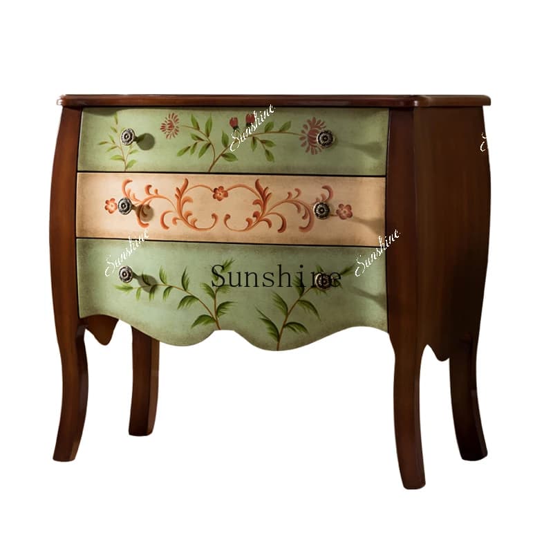 American country foyer entrance cabinet retro painted three bucket locker  FT